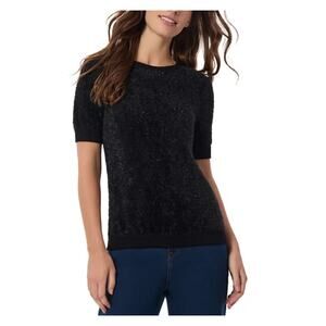 Jones New York Women's Eyelash Short-Sleeve Sweater Black Size M
